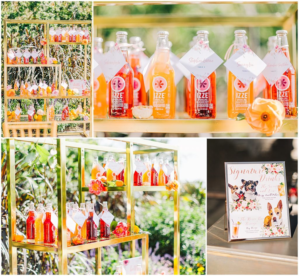 Signature drinks in red orange and yellow at Sarasota wedding