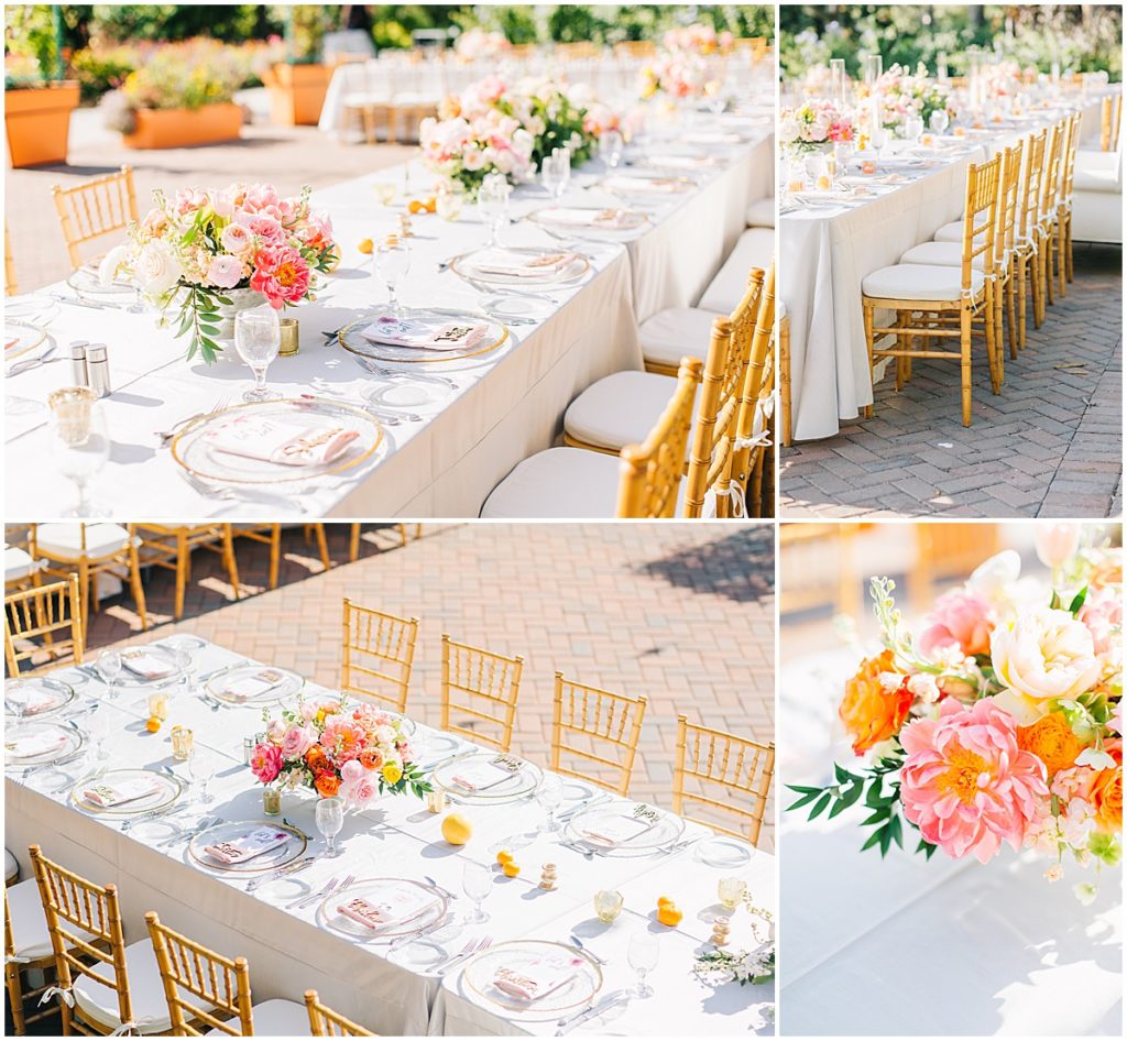 Pink and citrus decorated wedding table at Sarasota wedding  | By Sarasota Wedding Photographer, Nikki Golden