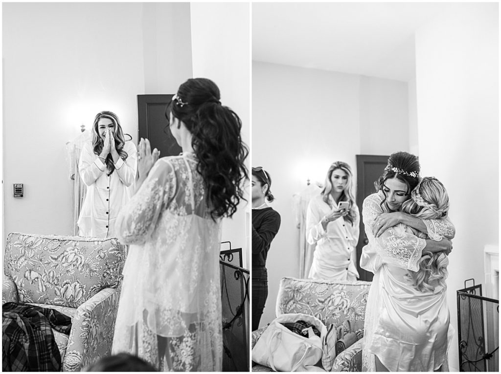 Balck and white photo of bride and mother embracing | By Jekyll Island Wedding Photographer, Nikki Golden