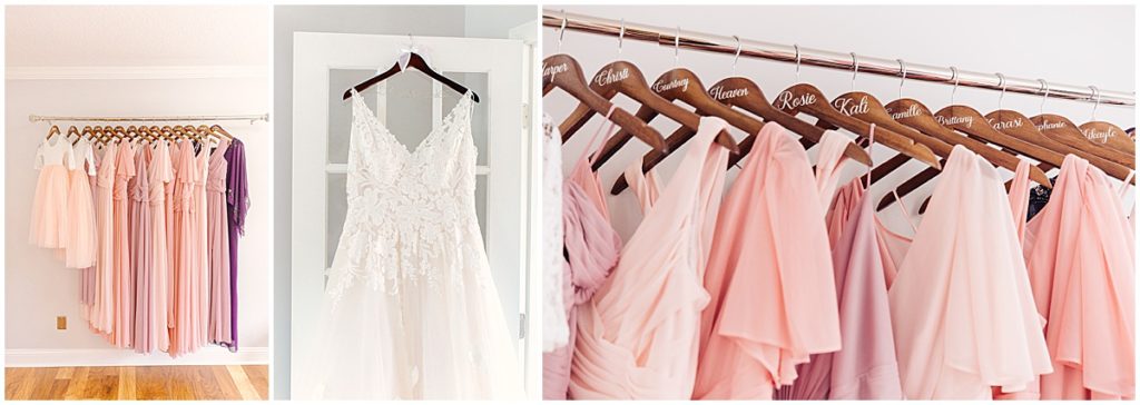 Bridal and bridesmaids dresses in blush pink