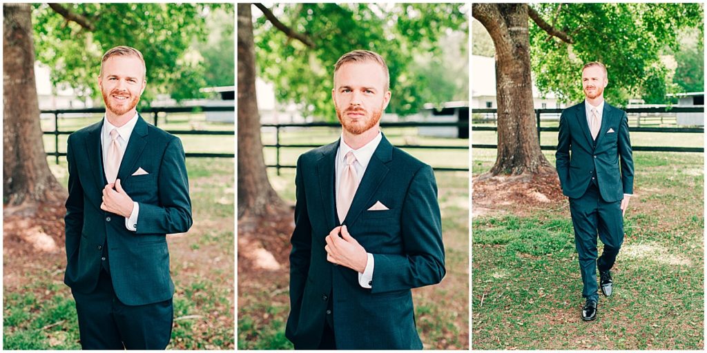 Groom portrait shots by a tree in the grounds of The Manor at 12 Oaks | By Jacksonville Wedding Photographer, Nikki Golden
