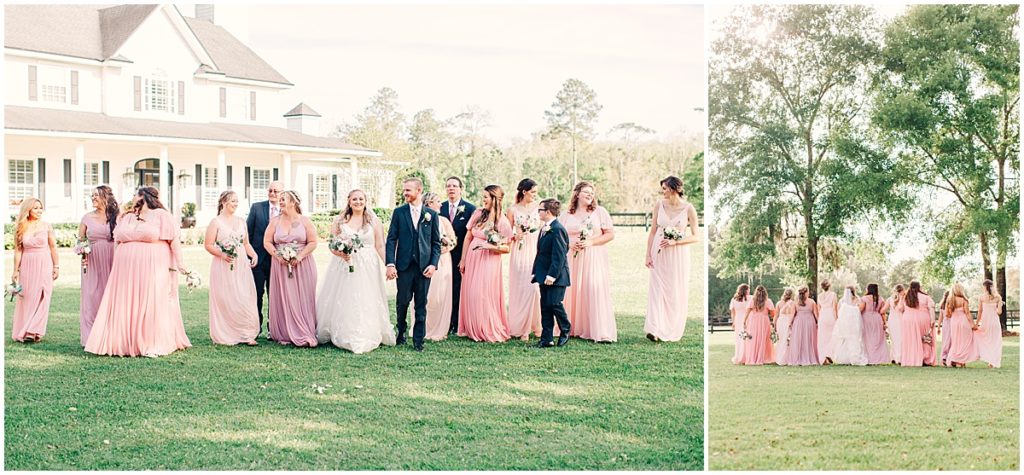 Bridal party wearing pastel shades of pink