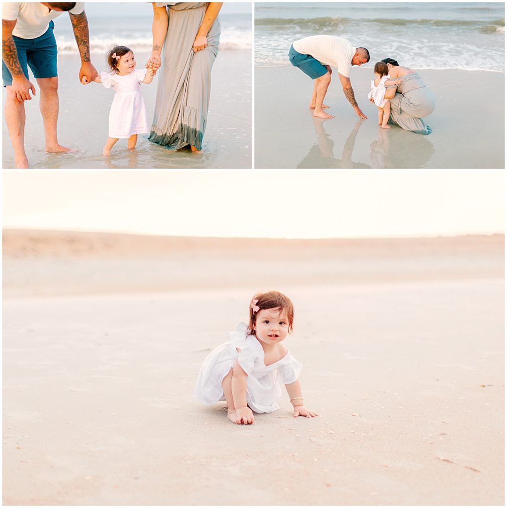 Family with baby daughter playing in the water, on vacation at St Augustine | By St Augustine Photographer, Nikki Golden