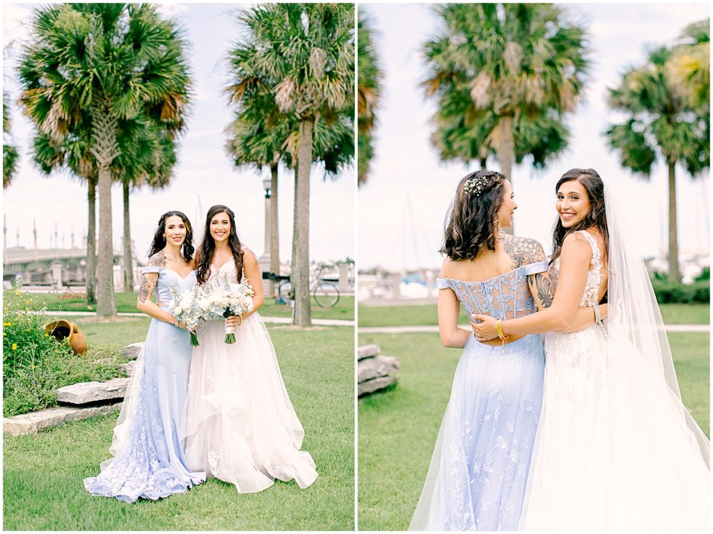 Bride with maid of honor at St Augustine wedding