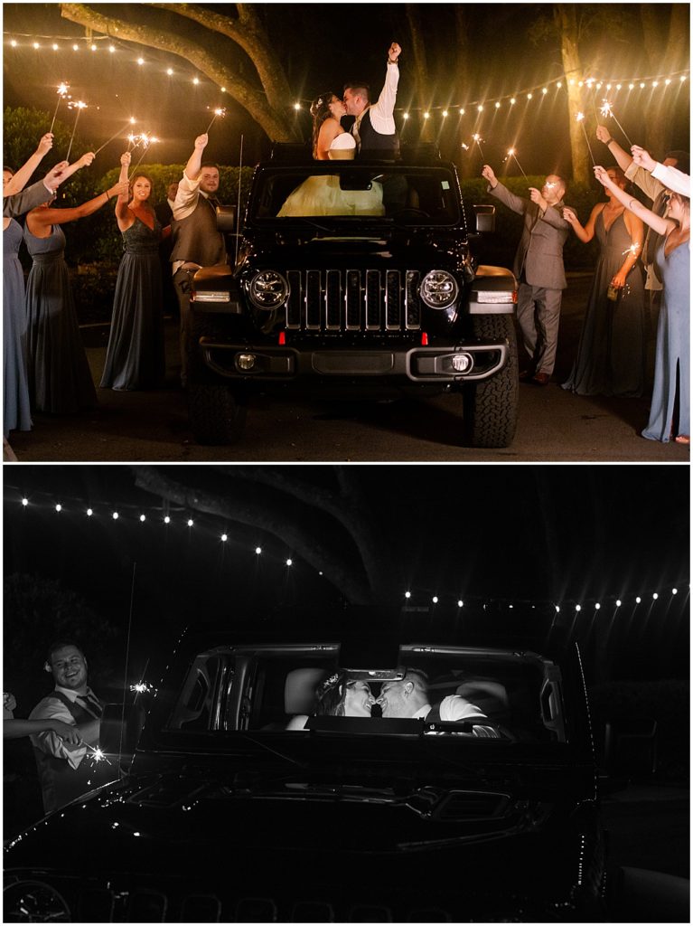 Bride and groom wedding exit in a car | By Nikki Golden, Jacksonville Wedding Photographer