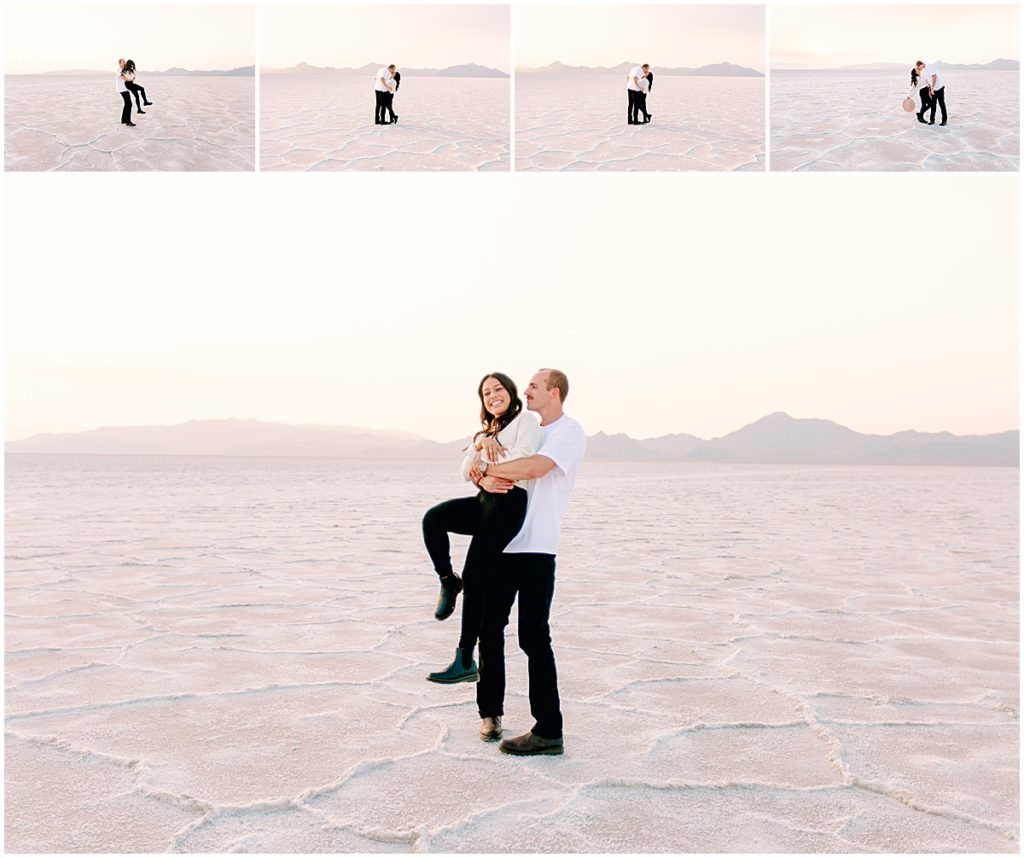 Couple in various poses at the Bonneville Utah Salt Flats | Fine Art Photographer | Nikki Golden