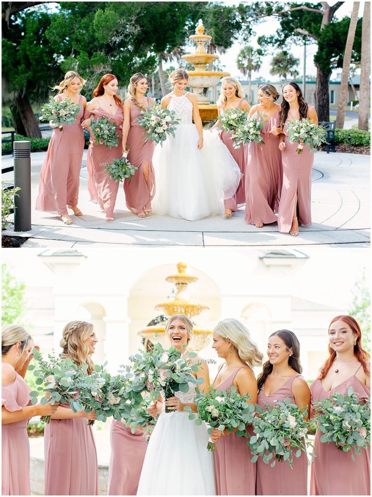 Bride with bridesmaids wearing dusty pink | St Augustine wedding photographer | Nikki Golden