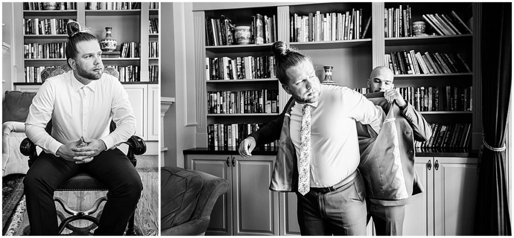 Black and white images of the groom getting wedding ready | St Augustine wedding photographer | Nikki Golden