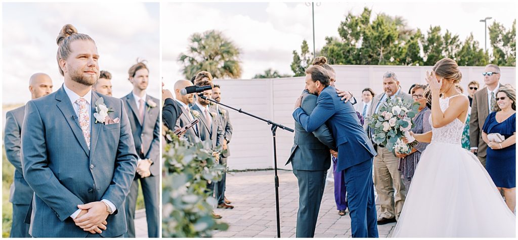 Groom waiting for bride and hugging father of the bride | St augustine wedding photographer | Nikki Golden