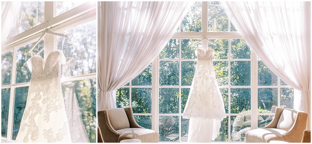Wedding dress hanging from window | Atlanta Wedding | Nikki Golden Photography