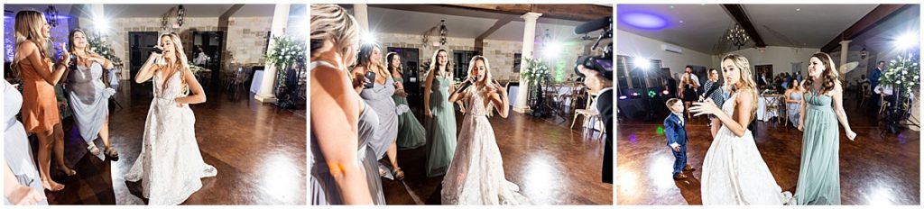 Bride singing with a mic at wedding  reception | Nikki Golden Photography 