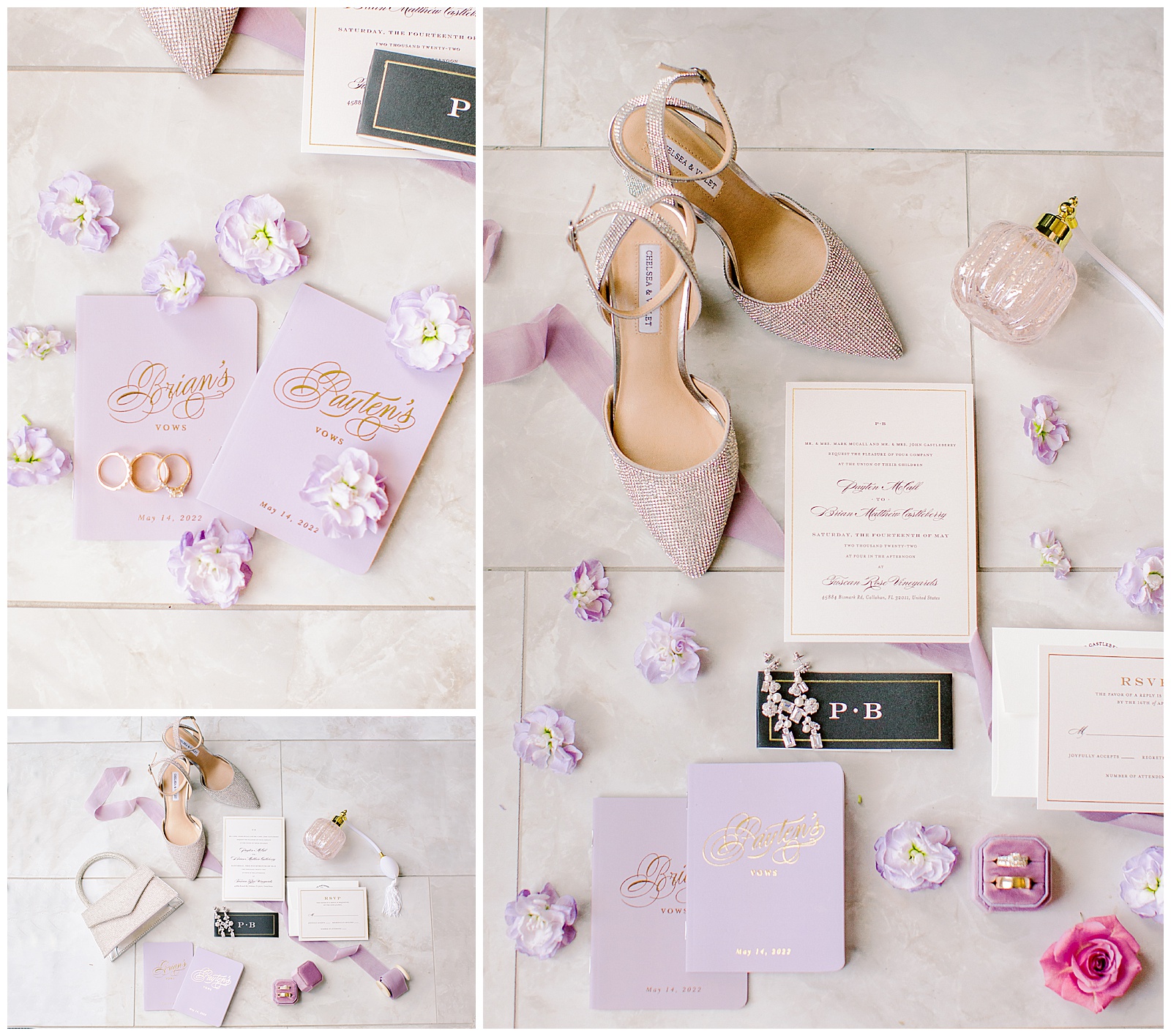 lavender colored bridal wedding details 