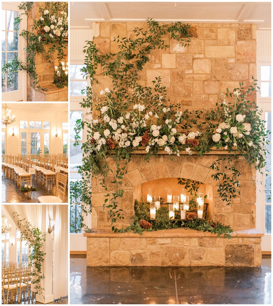a winter wedding setting with candles at little river farms georgia