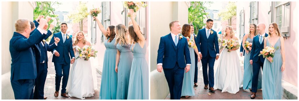 bridal party photos with lots of smiles and laughs