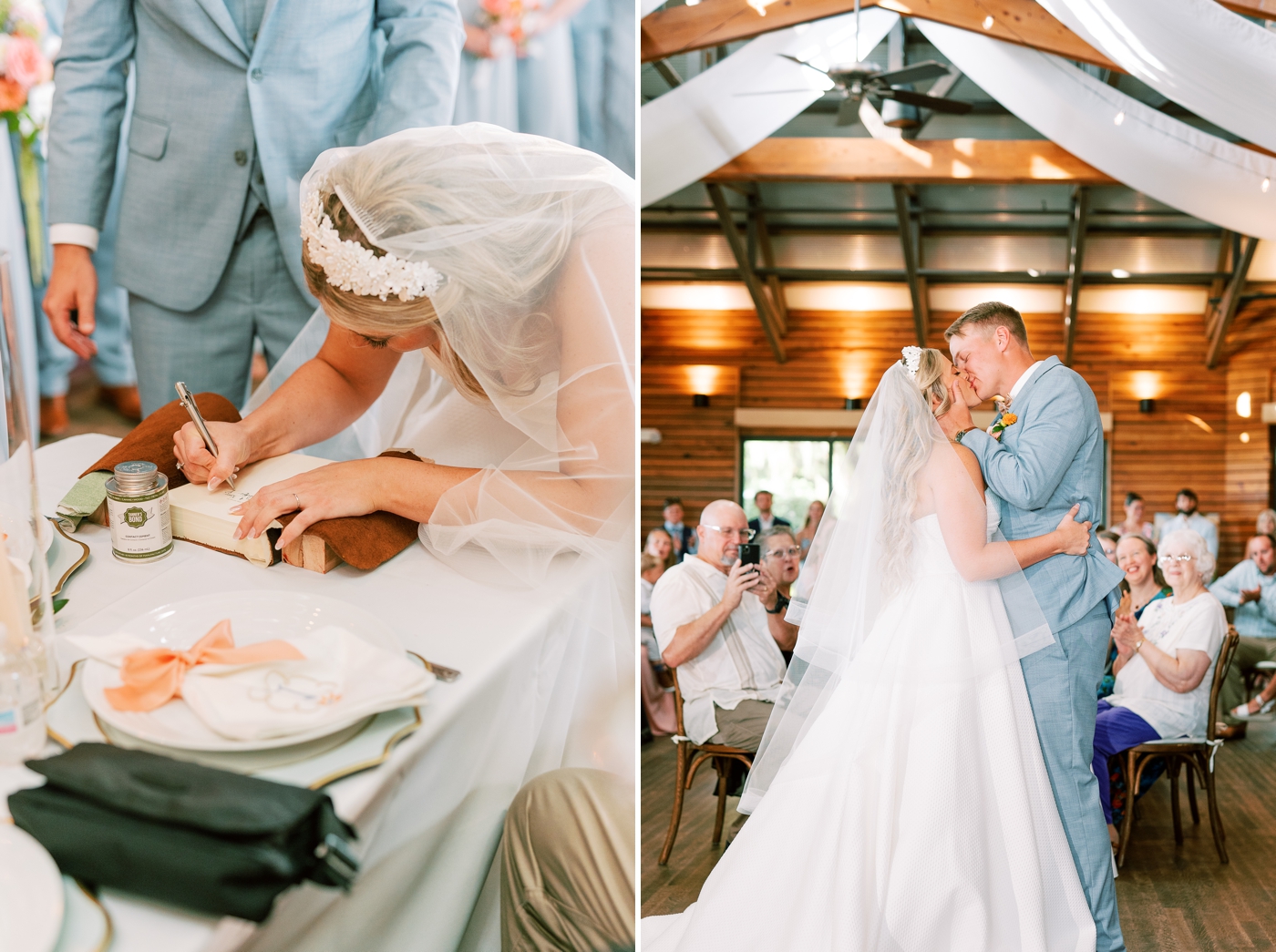 A couple binding a Bible together during their wedding ceremony at Walker's Landing