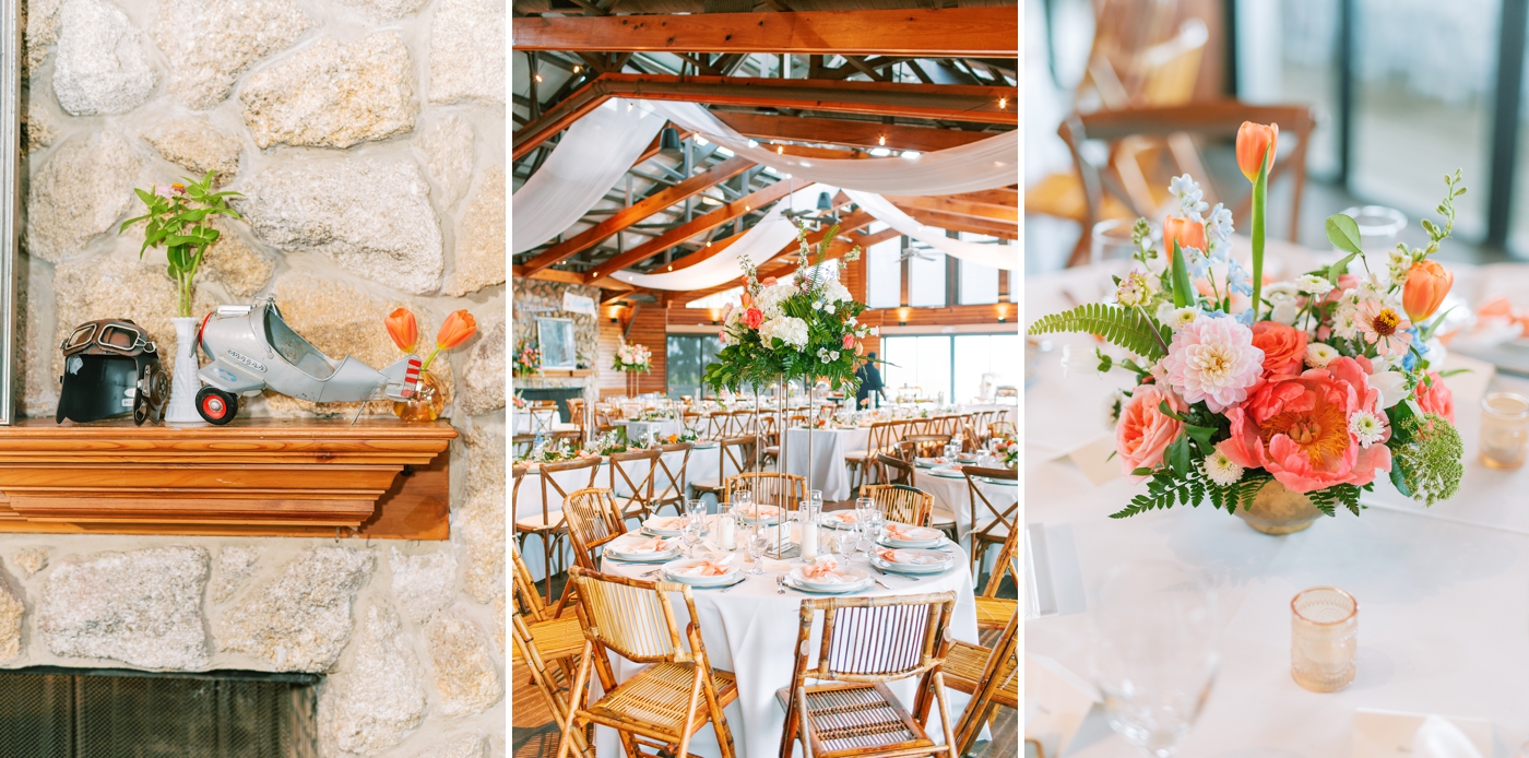 Peony centerpieces with bright colors and embroidery details