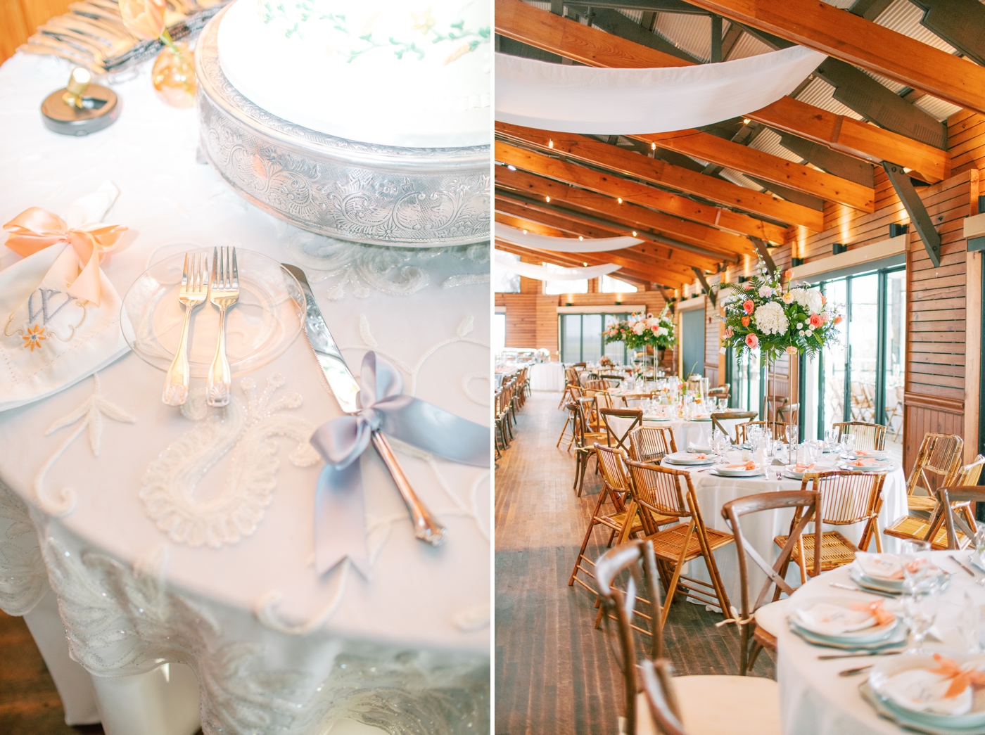 Draping from the ceiling inside Walker's Landing for a summer wedding