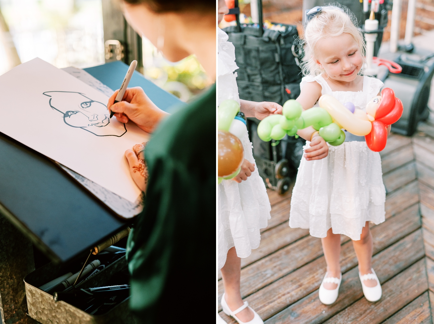 A caricature artist and balloon artist for a fun wedding reception at Walker's Point 