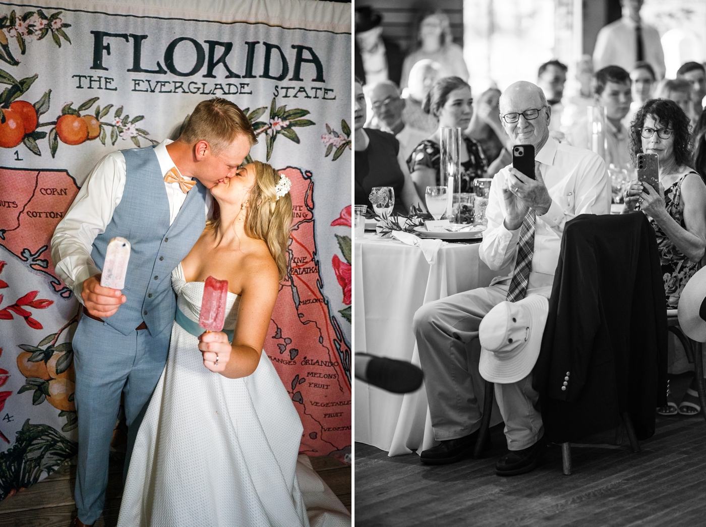 Florida postcard turned into a photo booth backdrop, holding Hyppo Pops 