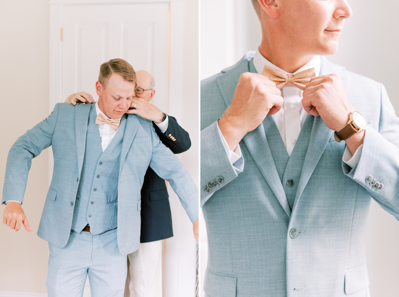 Groom in a dusty blue suit 