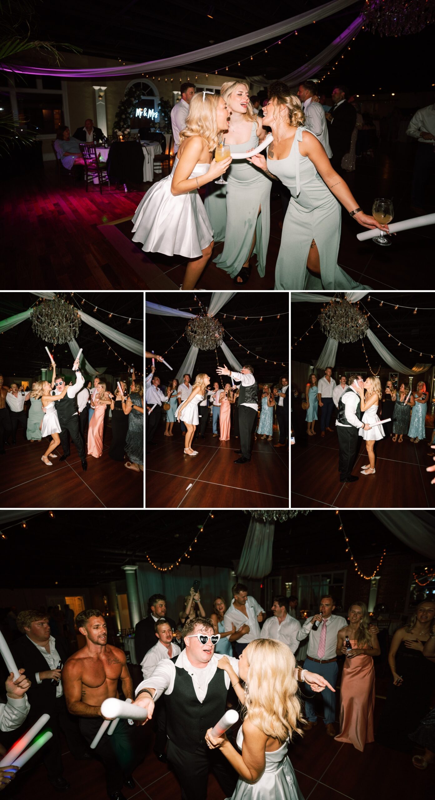 Bride and groom dancing on the during wedding reception at The White Room
