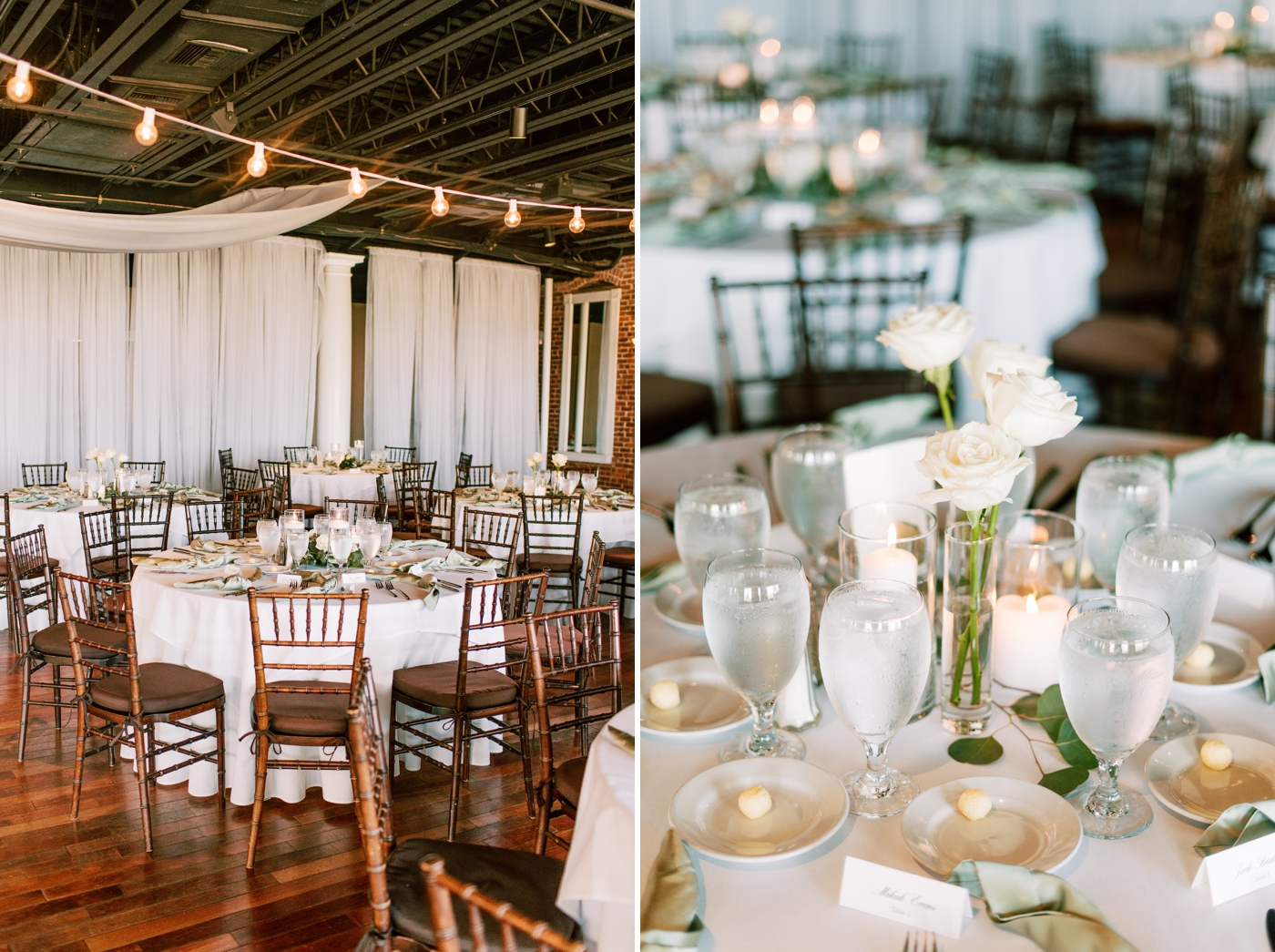 Wedding reception at The White Room in St. Augustine with all white and green decor