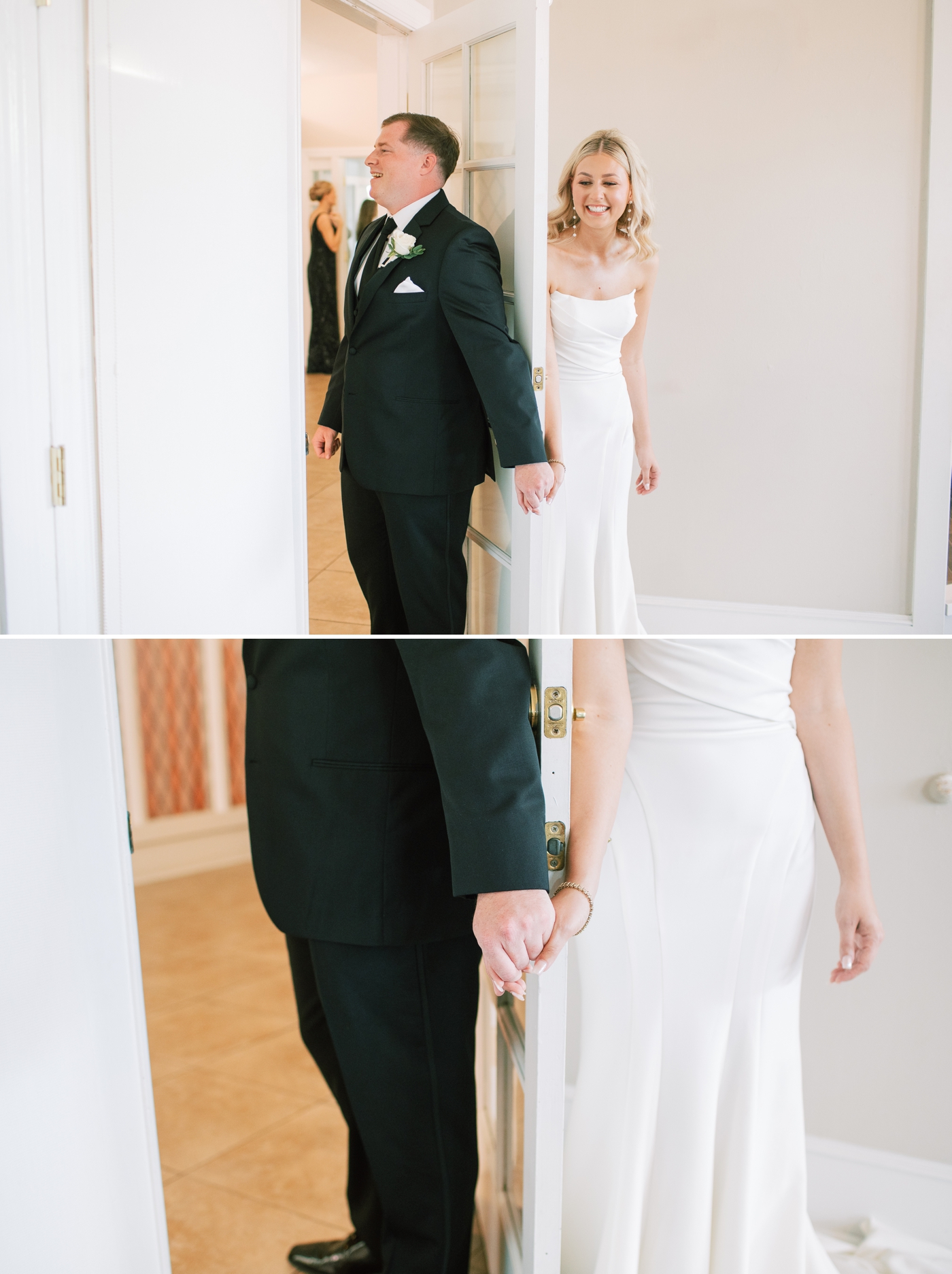 Bride and groom first touch before their St Augustine Wedding at The White Room