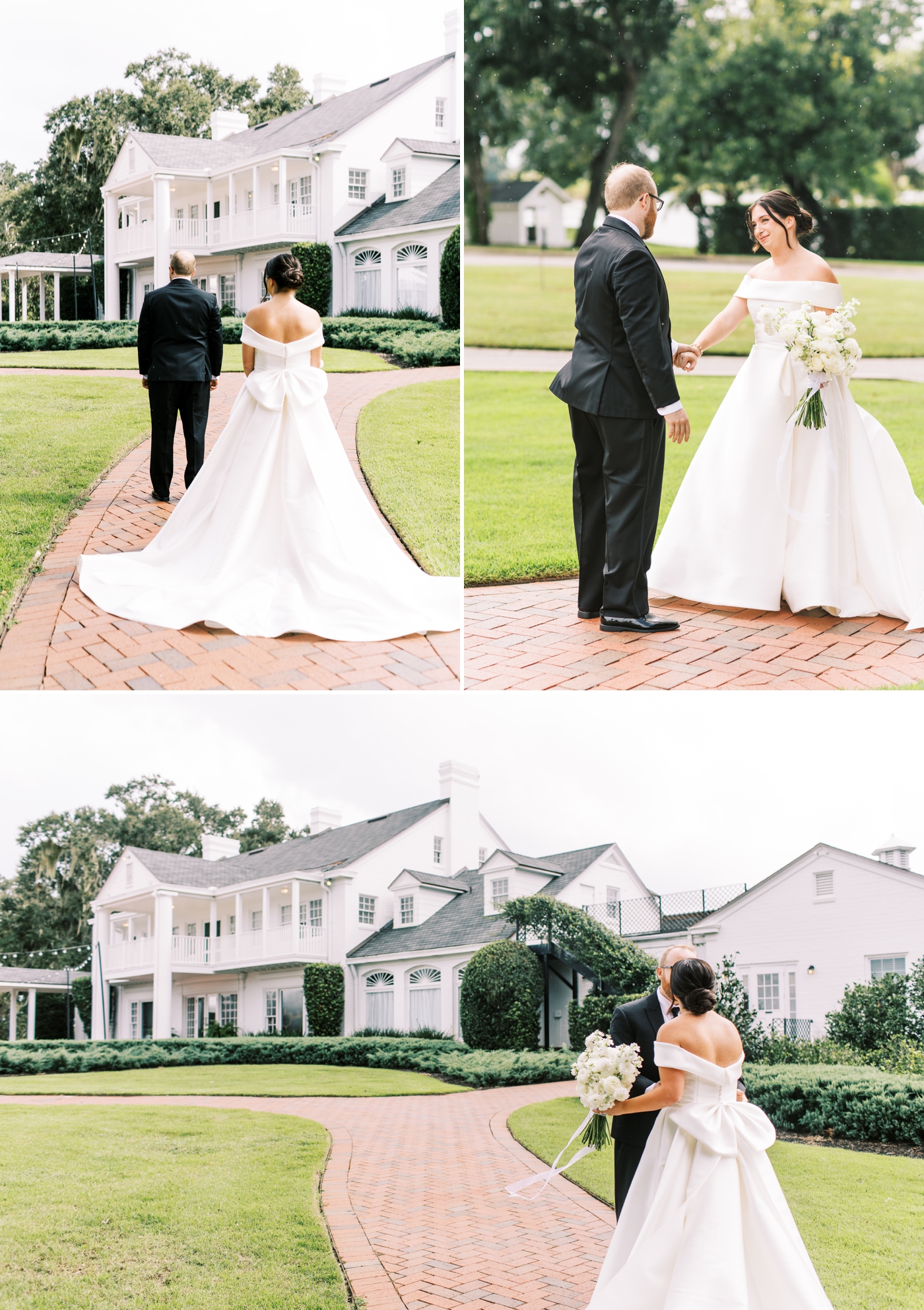 Bride and groom first look at Adams Estate 