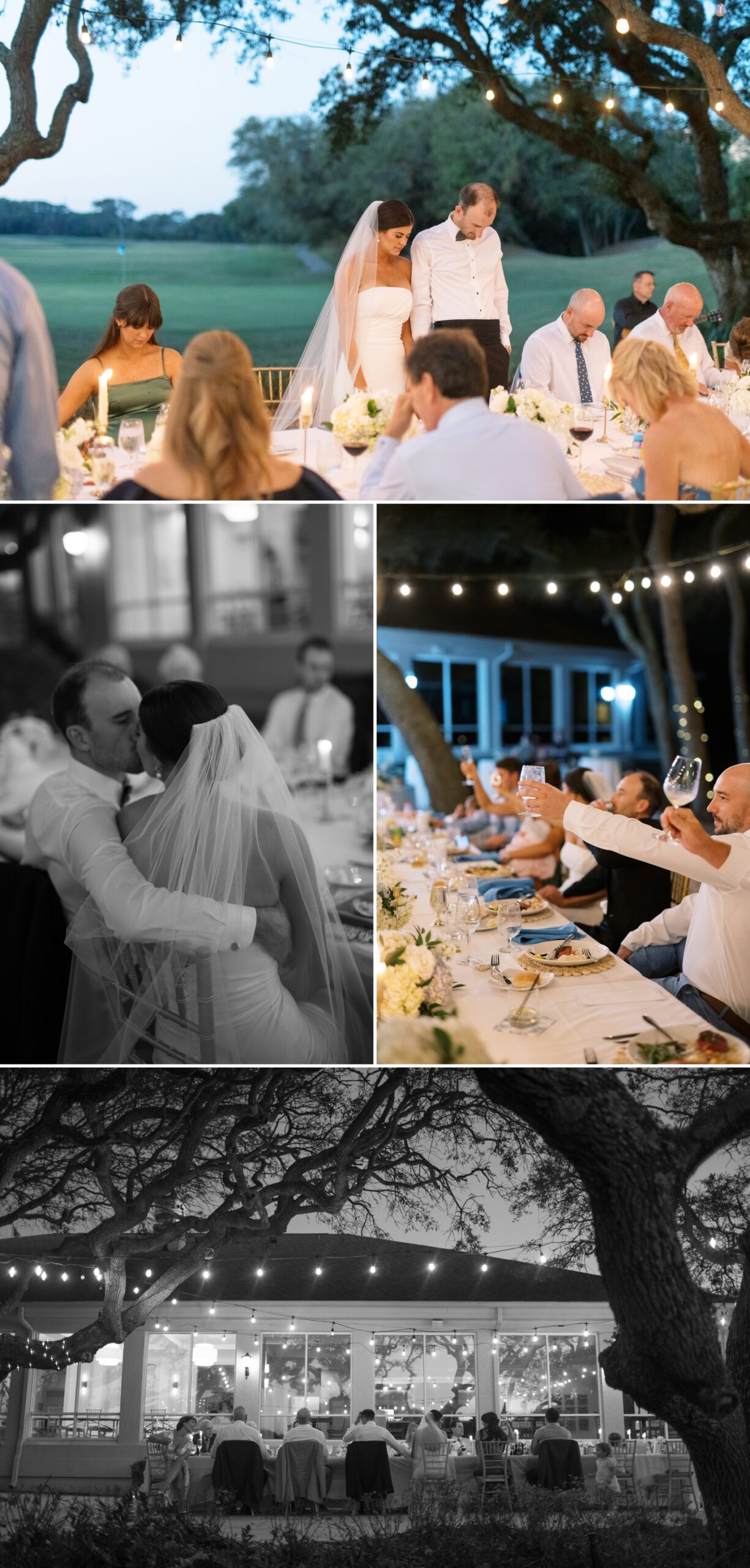 Outdoor wedding reception under bistro lights at amelia island golf club 