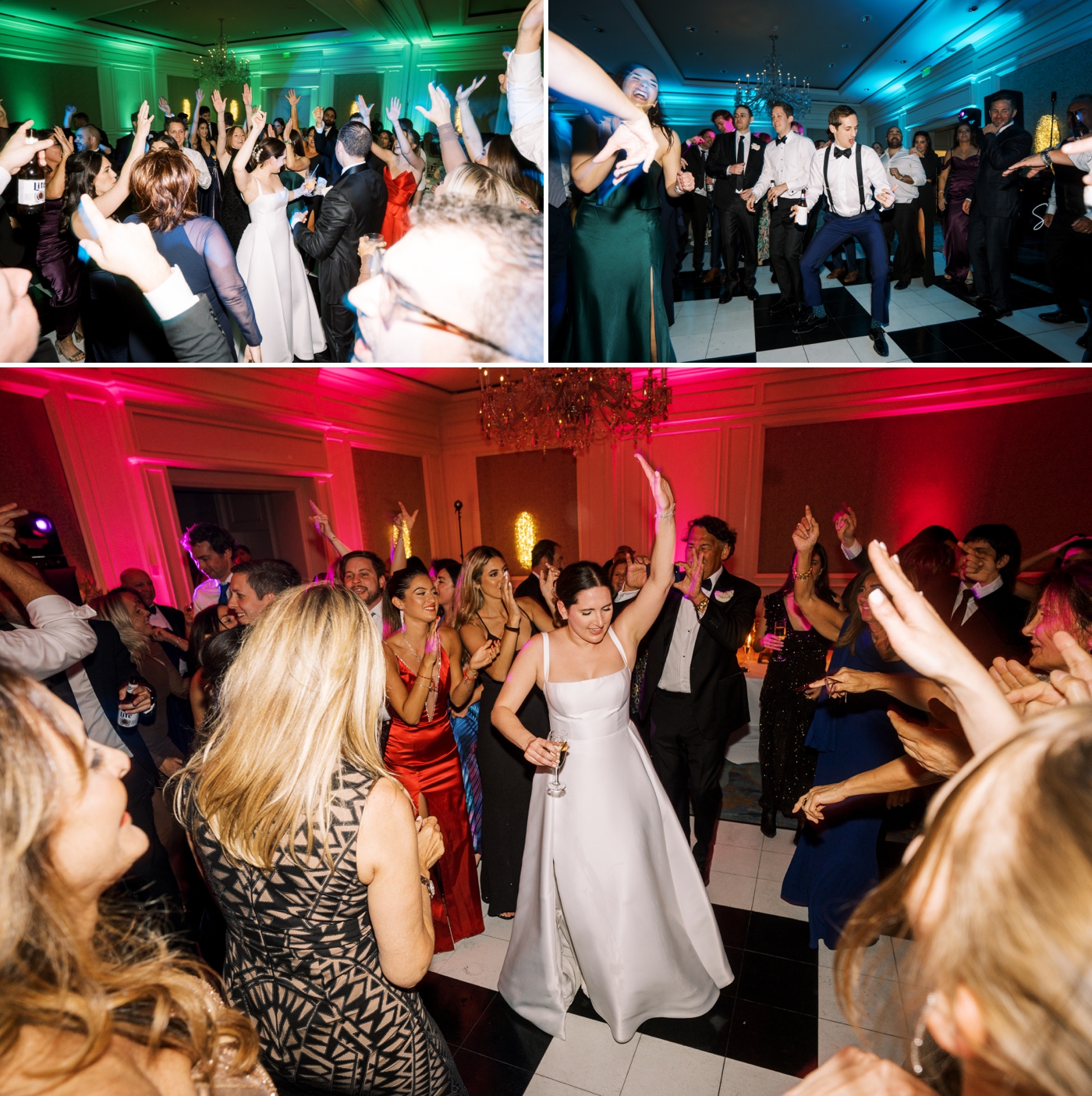 Bride dancing surrounded by guests during the Hora Loca 