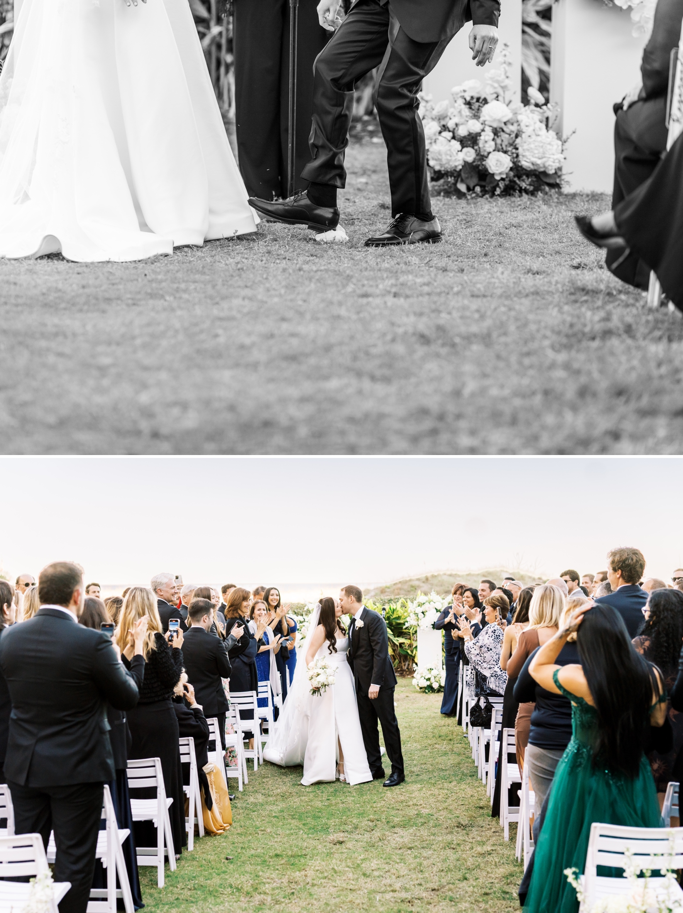 Groom stepping on small bag containing a piece of glass during the wedding ceremony 