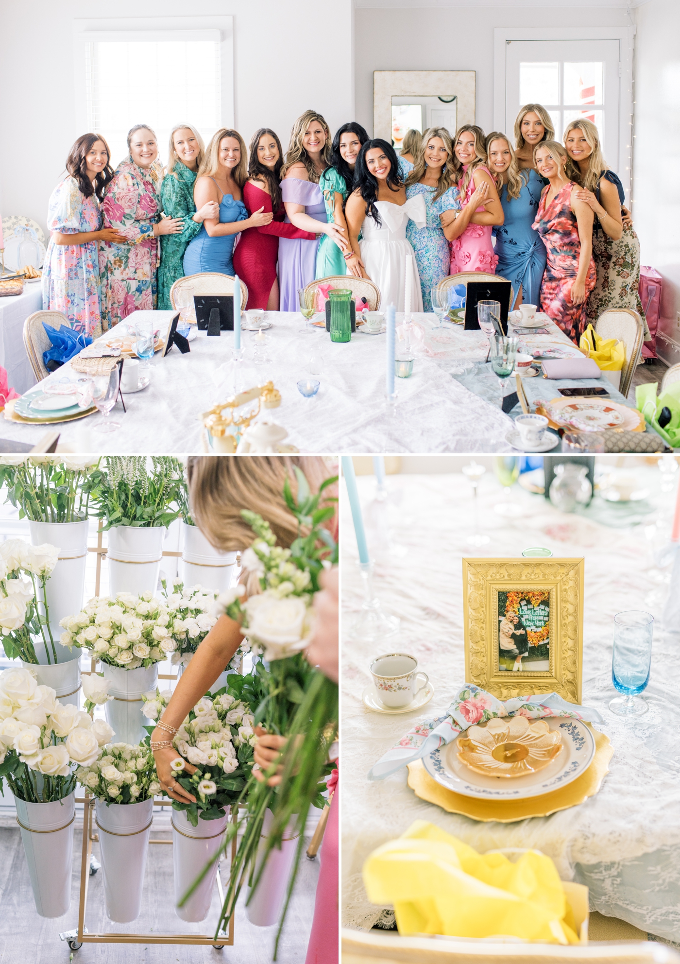 Bridal brunch with assorted vintage china 