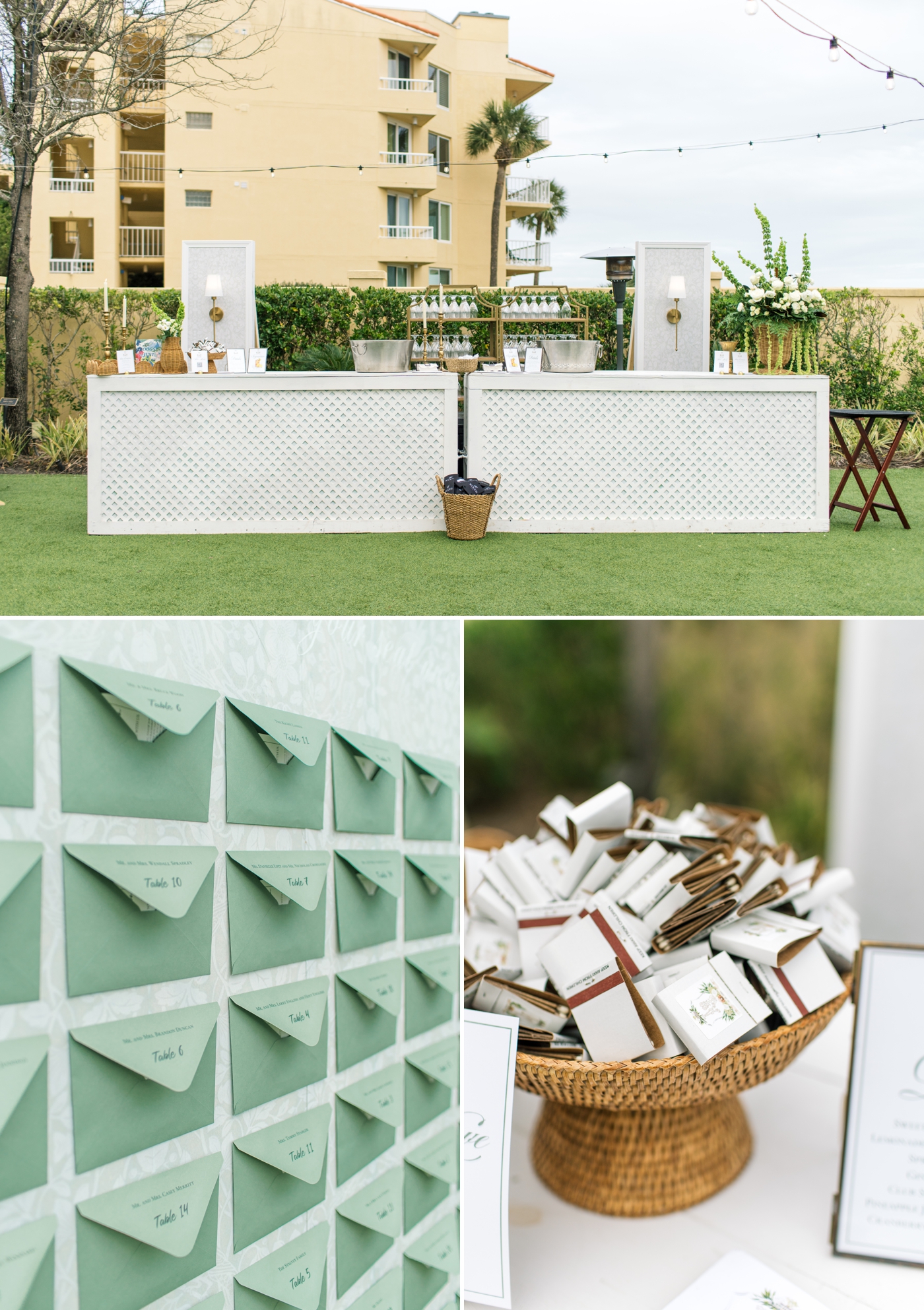 outdoor bar set up during cocktail hour at The King and Prince Resort 