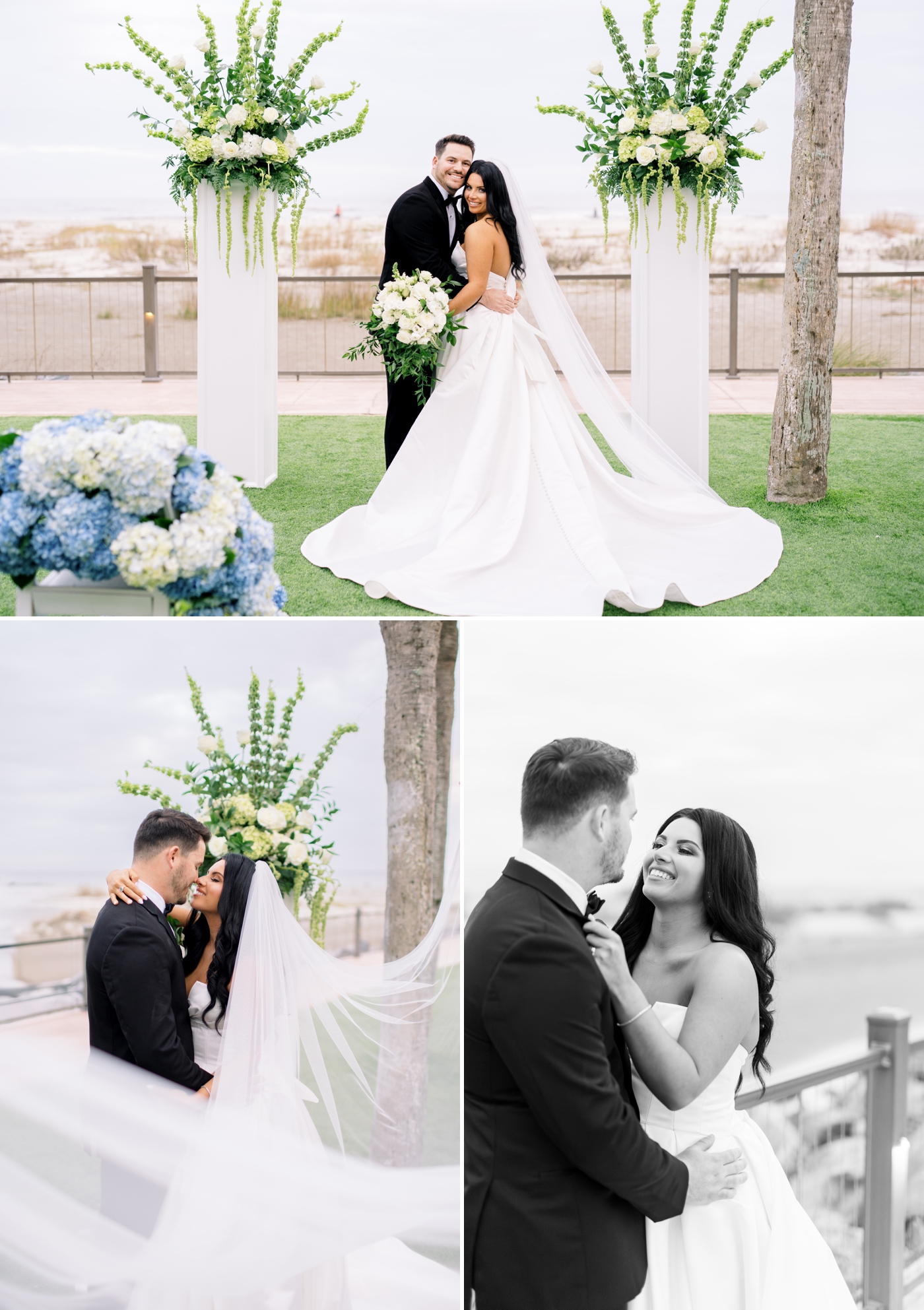 Bride and groom newlywed portraits on St. Simons Island with the ocean in the background 