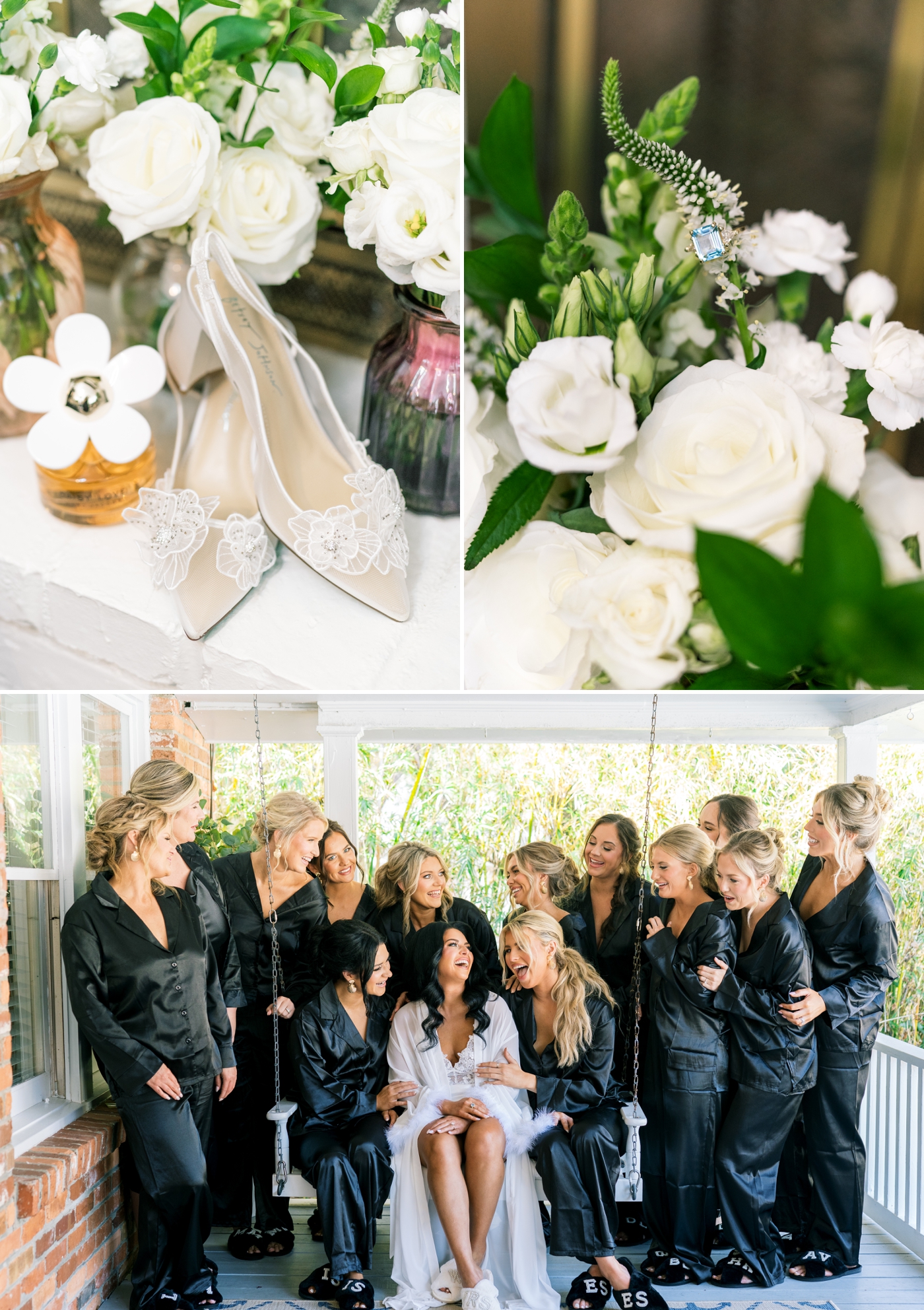 Betsy Johnson lace bridal heels next to Marc Jacobs Daisy perfume 